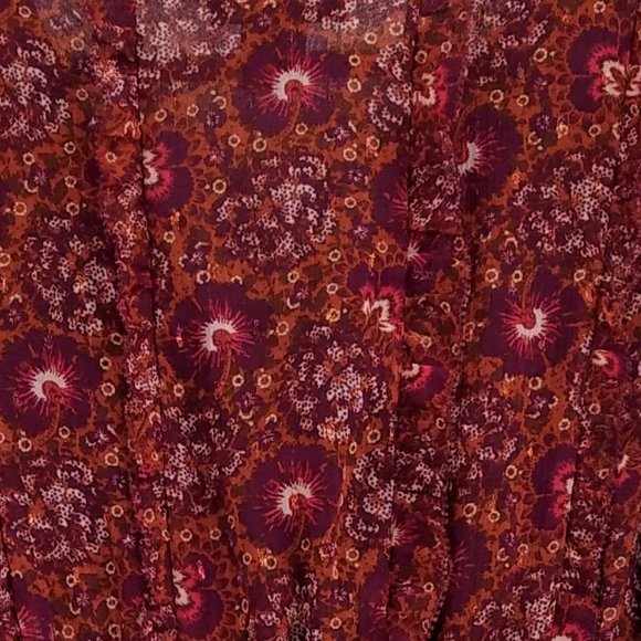 HOUSE OF HARLOW 1960 Mini Dress 2 Berry Metallic Tiered Boho Deep V Neck Lined - Picture 3 of 12